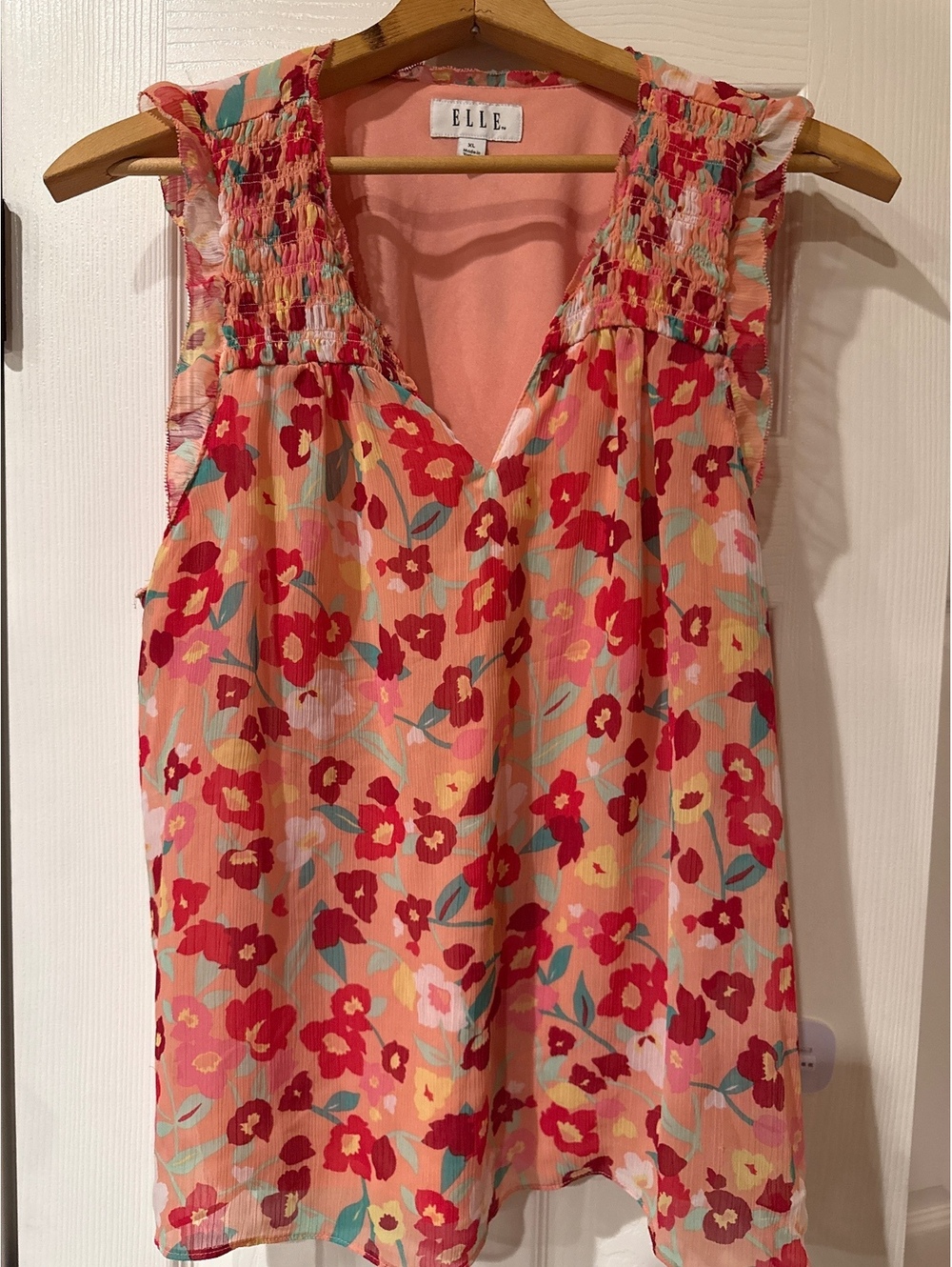 ELLE XL Floral Sleeveless Blouse with Ruffle Detail